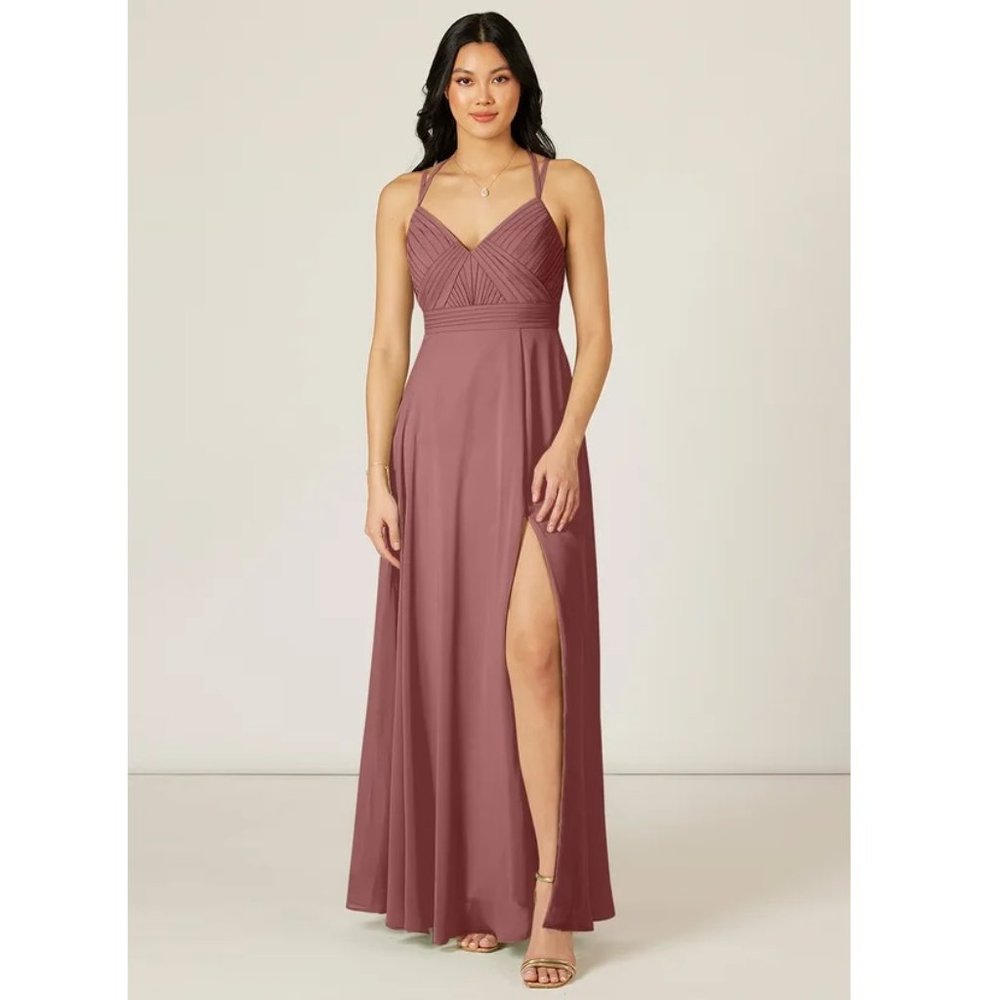 AZAZIE Aubrey Desert Rose Strappy Chiffon Maxi Bridesmaid Prom Dress | Size 4